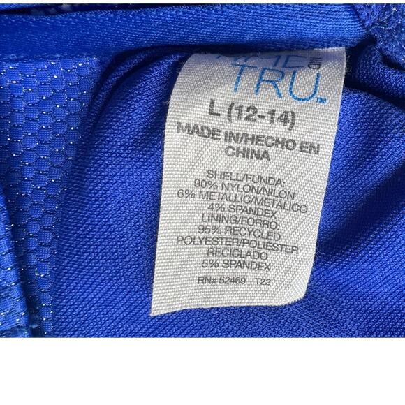 Time & Tru Large 12-14 Blue Shimmer SparkleTie Halter Bikini Top Padded - Picture 9 of 11